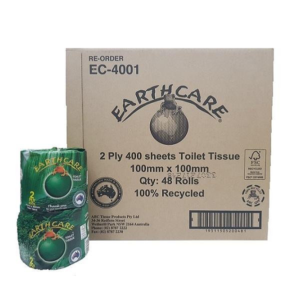Earthcare Toilet Paper Tissue 2ply 48 Rolls X 400 Sheets 100% Recycled