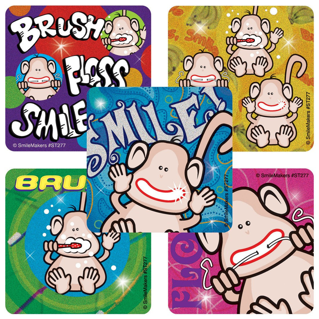 Monkey Brush Floss Smile Stickers - ST277