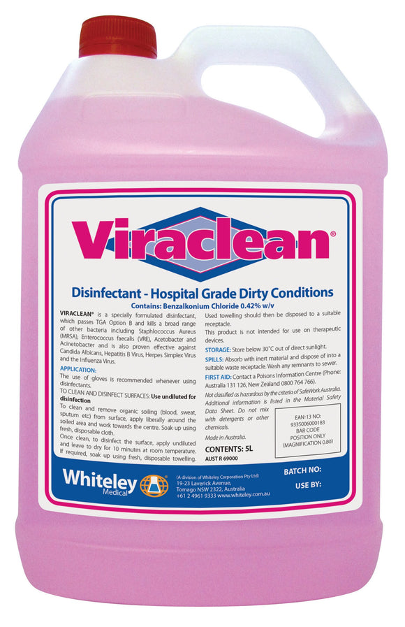 Viraclean (Kills COVID-19) 5L Hospital Grade Disinfectant Cleaner - 210556